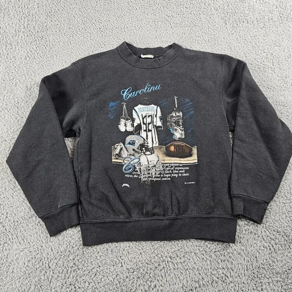 Vintage Carolina Panthers Sweatshirt Youth Medium Black Pullover Crewneck 90s